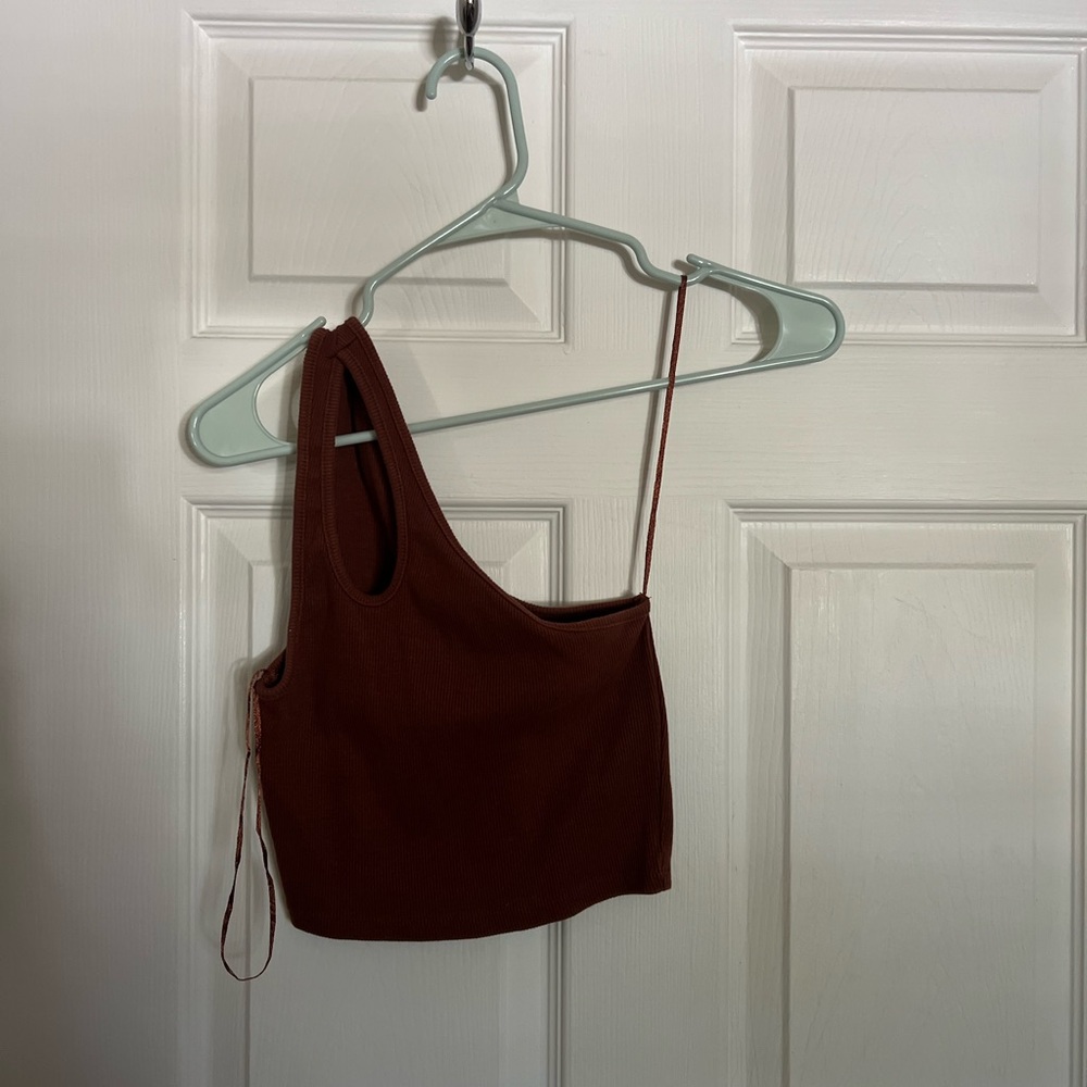 Brown One-Shoulder Crop Top